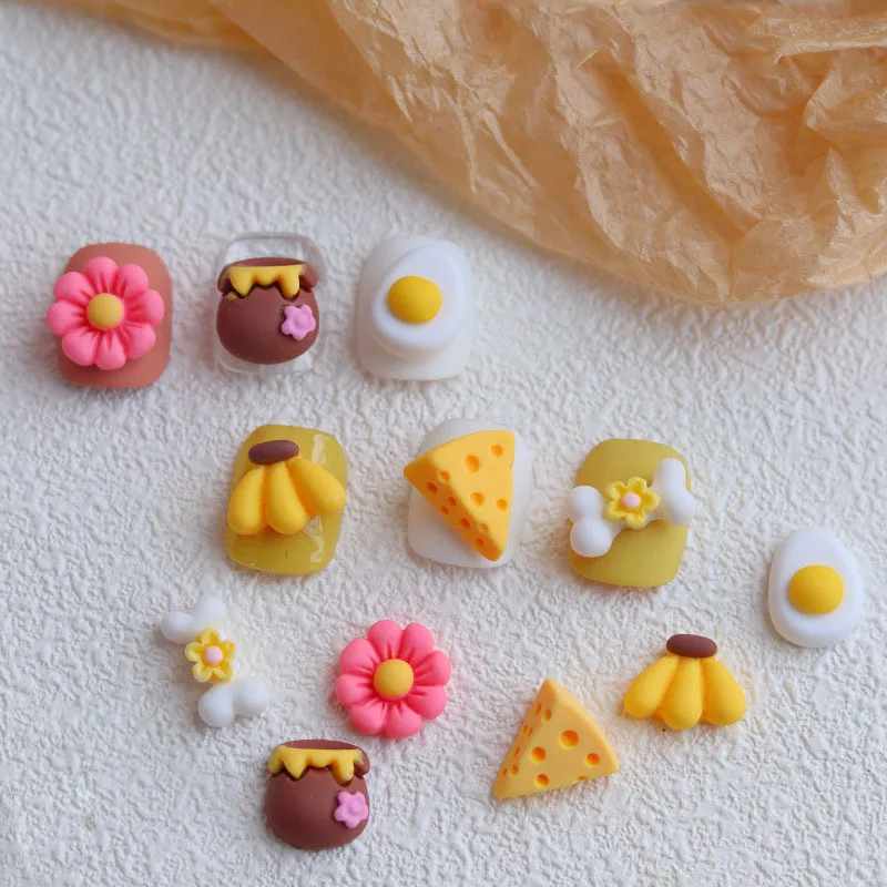 20Pcs Nail Art Resin Charms Cheese Banana Egg Large Rhinestones For Nails Cute Design 3D Jewelry For Manicure Supplies