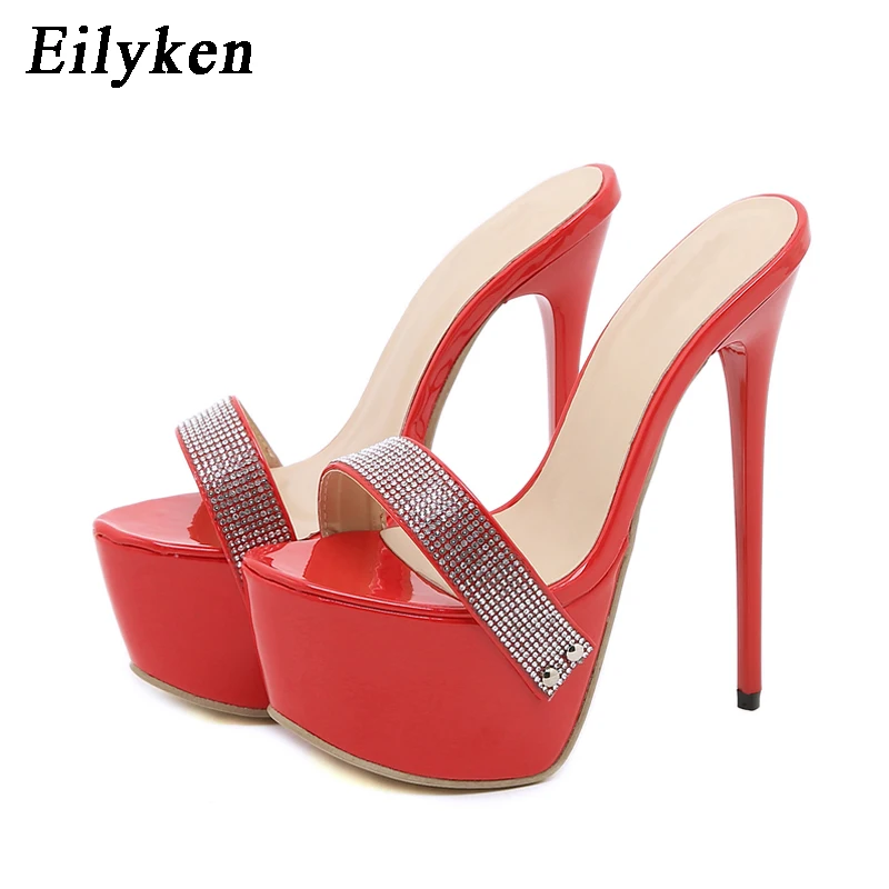 Eilyken New Design Platform Crystal Diamond Women Slippers Sexy Summer Super High Heel Wedding Nightclub Slide Shoe Size 42