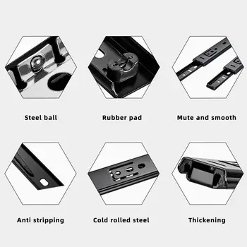 Zásuvková lišta 8~20 palců, za studena válcovaná ocel, posuvné zásuvky, zavřená posuvná kolejnice pro zásuvky, dvoudílné skříňové posuvné skříňky, nábytkové kování 10 nejlepší prodej miniaturní výsuvy do zásuvek - №7