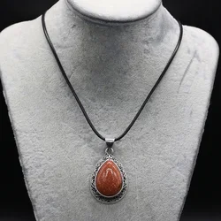 Natural Malachites Lapis Lazulis Pendant Necklace Water Drop Shape Agates Pendant Necklace for Jewelry Necklace Length 55+5cm