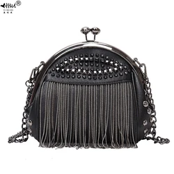 Fringe Designer Insert Rivet Vintage Fashion PU Leather Chain Women Shoulder Crossbody Bag Shell Bags borse da donna borse