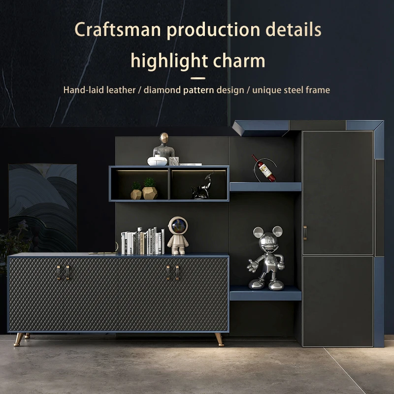 

Foshan Genuine Factory Leather Bookcase Nordic Light Luxury Fashion Simple Modern Bookshelf Floor Office Study Room Living Room