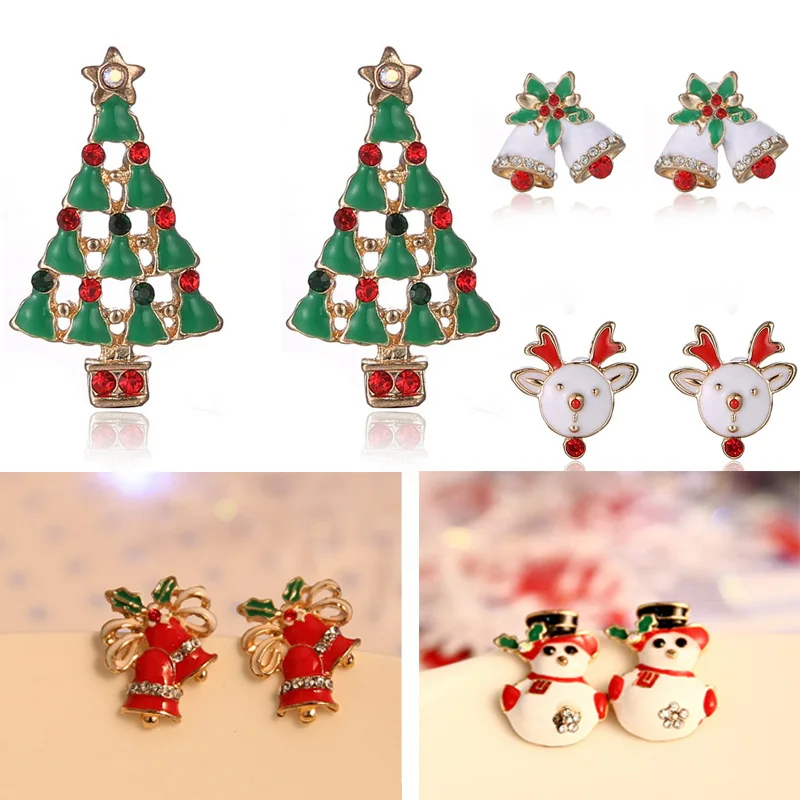 Creative Christmas Ornaments Stylish Santa Claus Snowman Lovely Tree Bell Earrings jewelry Girl Christmas Gifts boucle d oreille