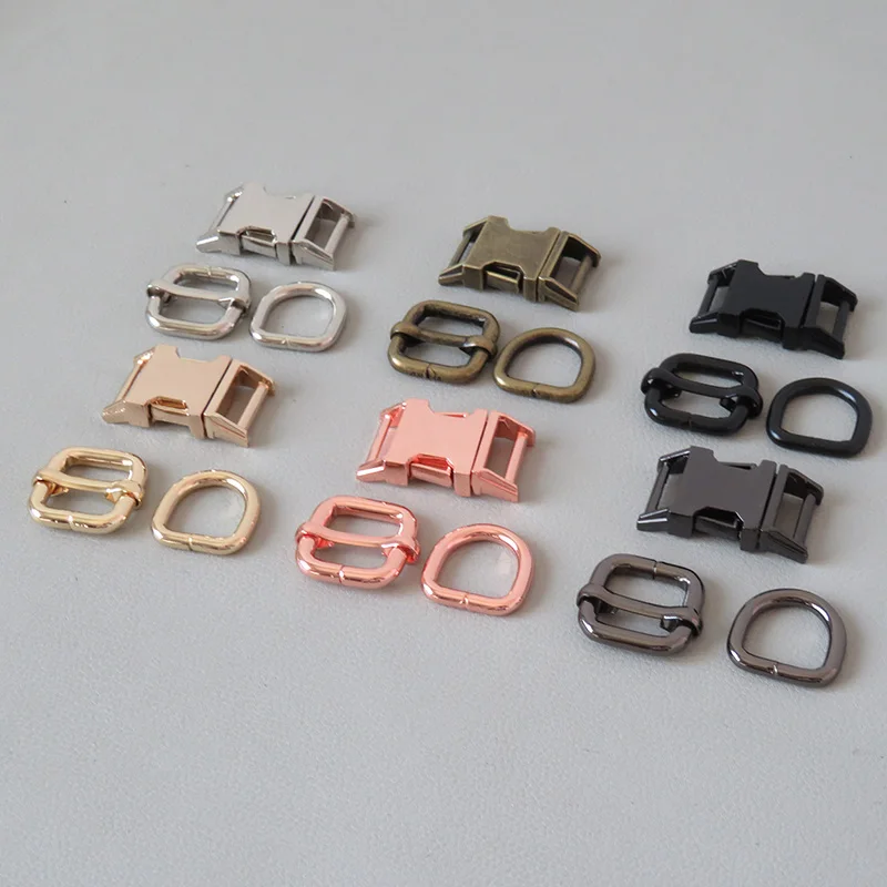 10Sets/Pack 15mm Dog Collar Accessory Clip Paracord Metal Clasp Belt D Ring Snap Hook Adjuster Harness Straps Buckle Hardware