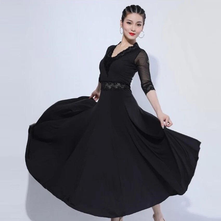 Robe standard en dentelle à manches courtes pour femmes, vêtements de flamenco pour filles, performance d'entraînement moderne, salle de Rh, phtalmesh