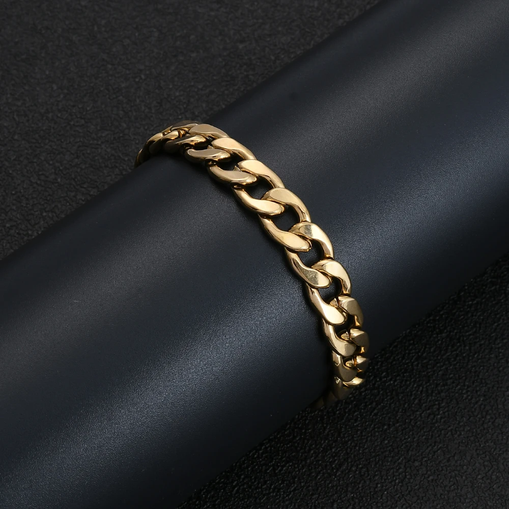 Hot Sale Stainless Steel Gold Black Color Cuban Chain Bracelet For Men Titanium Steel Link Bracelet 6/8/10MM Length 20CM