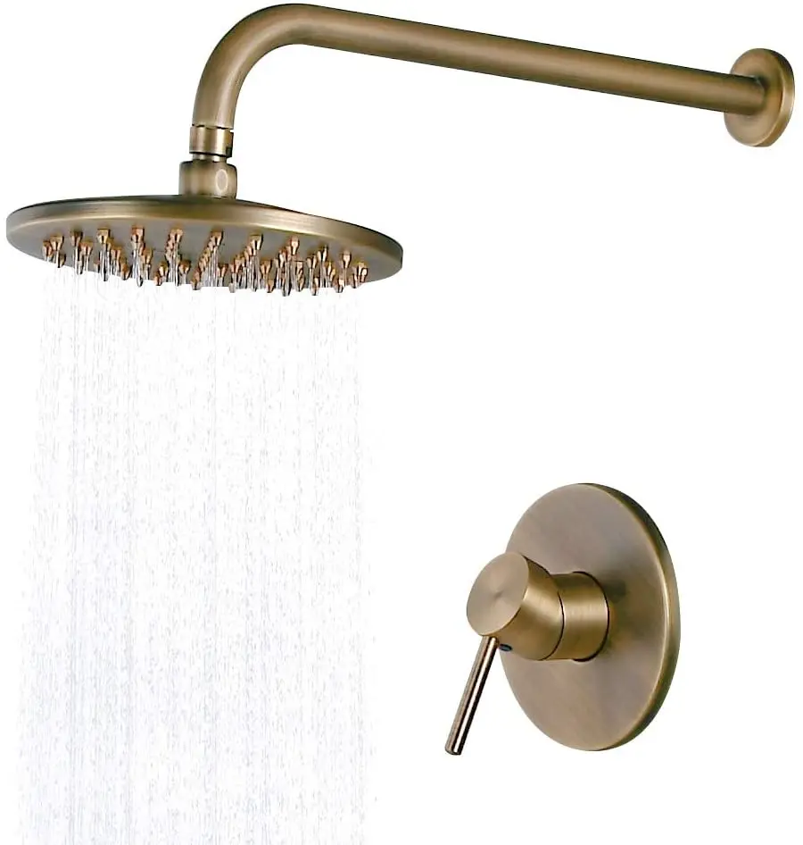 IMPEU 8 Inch Waterfall Shower Head Set Solid Brass Wall Mounted Concealed Rain Shower System,Antique Brass, Valve Trims Included