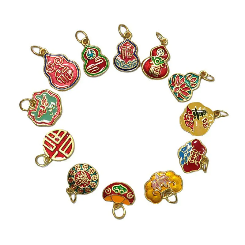 5PCS Design Chinese Culture Enamel Porcelain Craft Pendant Unique Ancient Gold Craftsmanship Luxury Charm Jewelry