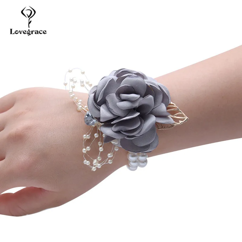 Silk Flower Wrist Corsage Bracelets for Bridesmaid Rhinestone Brooch Flower Corsage Wedding Men Boutonniere Marriage Accessories