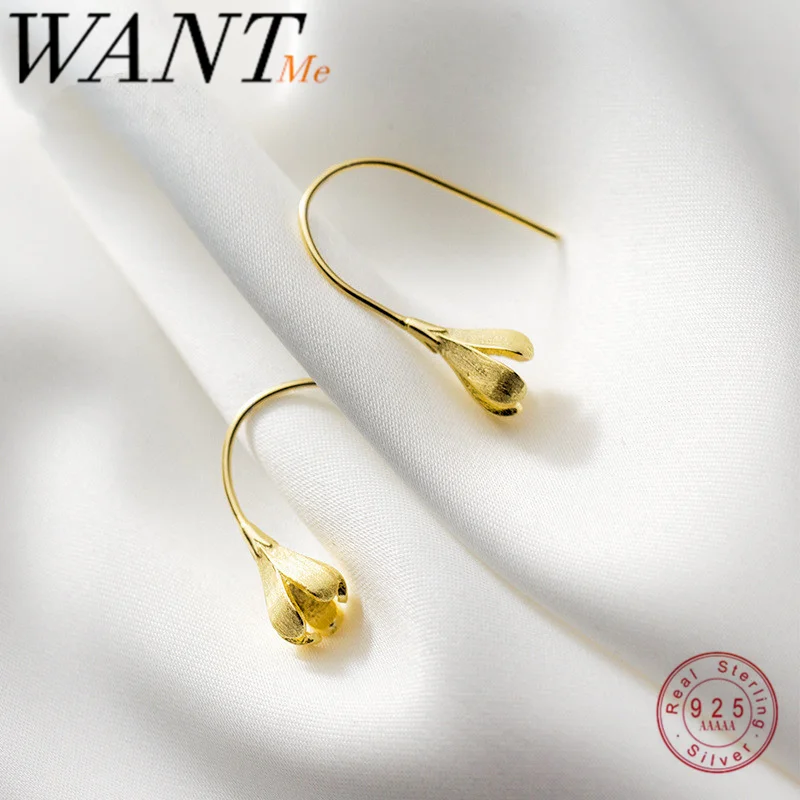 WANTME Real 925 Sterling Silver Romantic Flower Drawing Bud Long Drop Earrings for Fashion Women Princess Plant Jewelry Gift