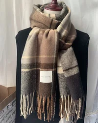 Bufanda de Cachemira a cuadros para hombres y mujeres, chal grueso de diseñador de lujo, moda Retro británica, Pashmina con borlas, Invierno