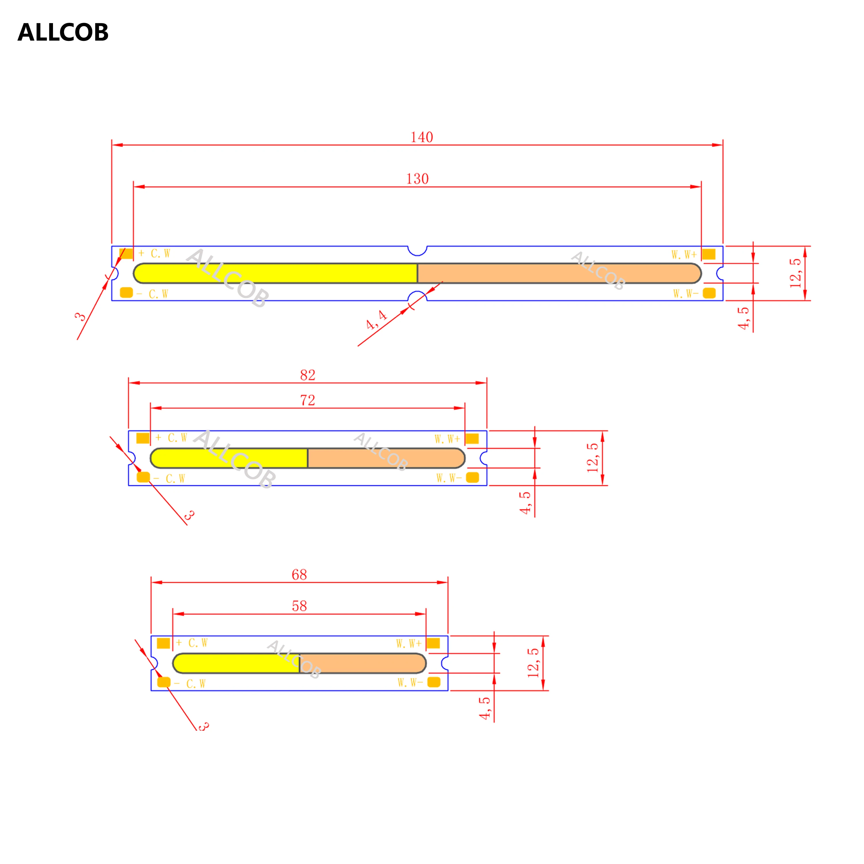 New LED COB strip 9V double color for work light bicycle diy lighting red yellow led cob chip light source