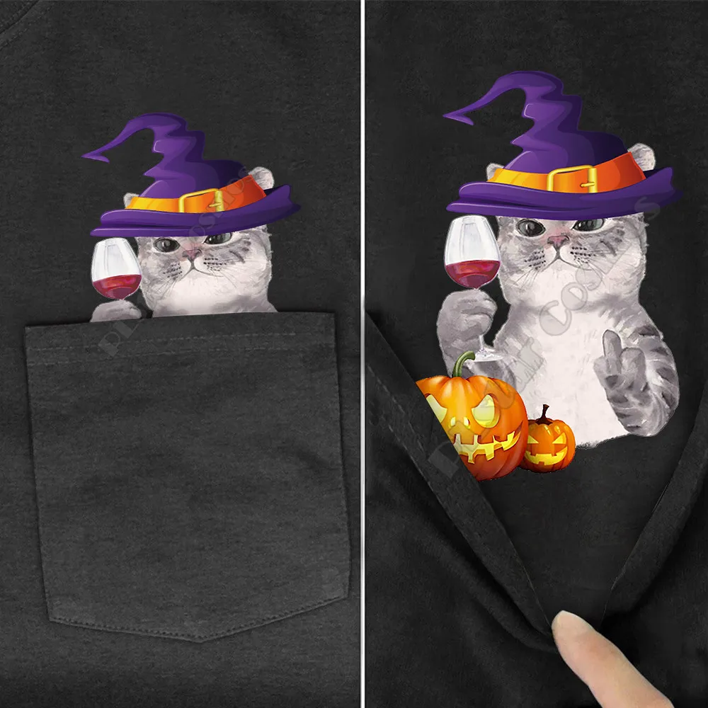 PLstar Cosmos T Shirt summer pocket Halloween Pitbull printed t-shirt men for women shirts tops funny cotton black tees style-12