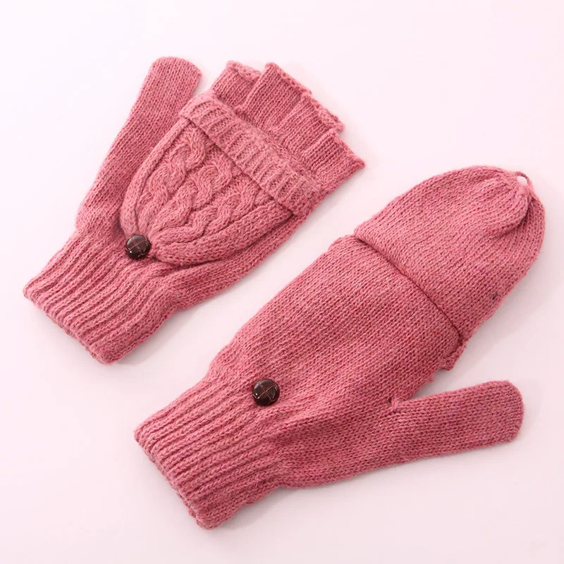 Cute Deer Snowflake Knit Cashmere Gloves Men Women Winter Writing Outdoor Cycling Warm Flip Half Finger Driving Mittens A62