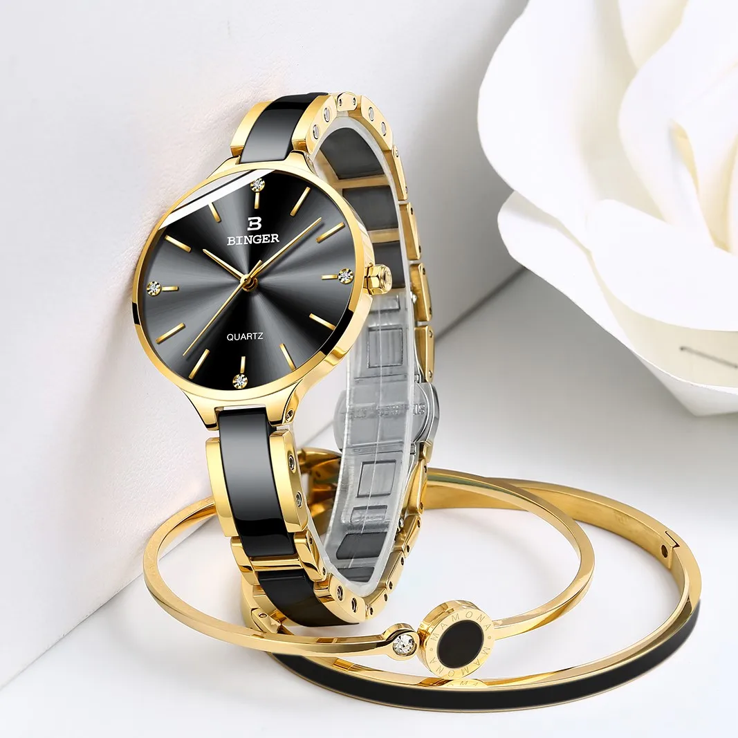 Reloj Mujer svizzera Binger giappone movimento orologio al quarzo per donna cinturino in ceramica zaffiro orologio da donna impermeabile bracciale