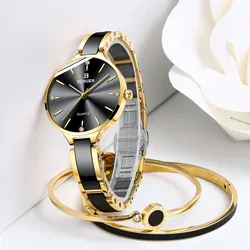 Reloj Mujer Switzerland Binger Japan Movement Quartz Watch for Women Sapphire Ceramic Band Waterproof Ladies Watch Gift Bracelet