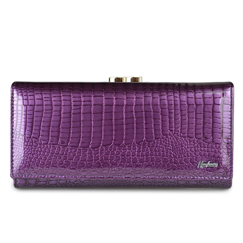 Portefeuille de styliste en cuir véritable pour femme, pochette longue pour argent, marque de luxe, cuir d\'alligator, porte-monnaie, cadeau pour