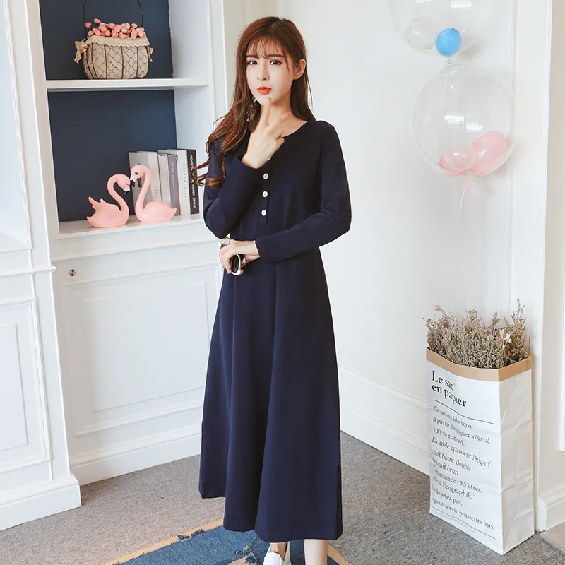 

Long Bottoming Breastfeeding Pregnancy Dresses Button Feeding Nursing Dresses For Pregnant Women Autumn Maternity Clothes