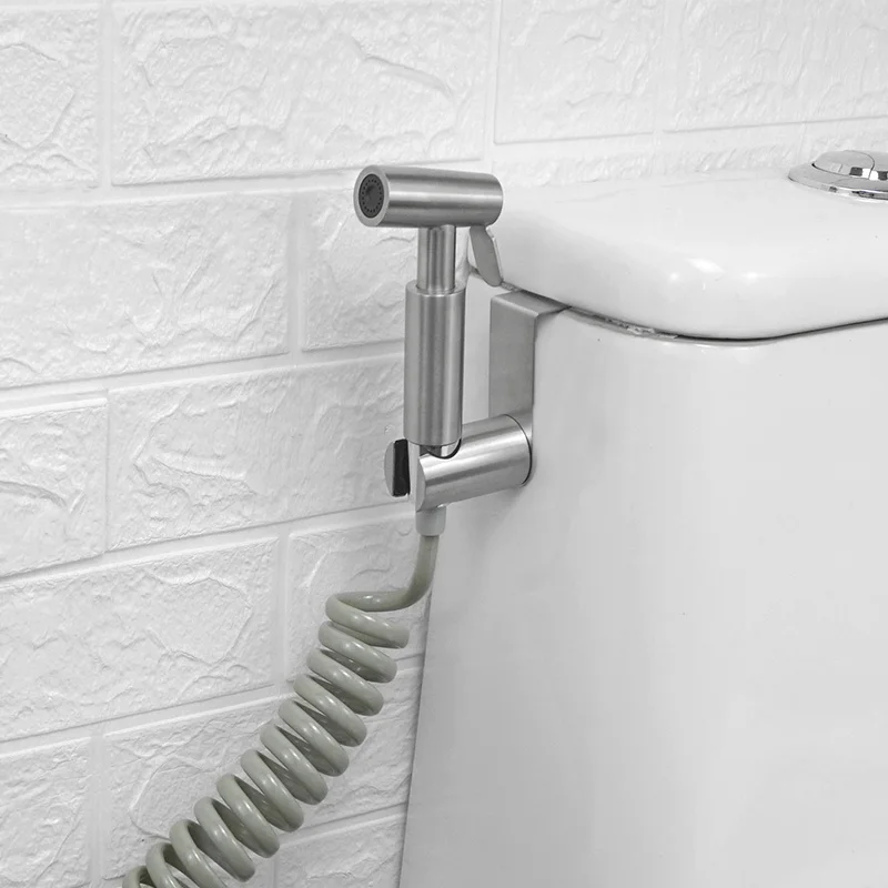 Wc Bidet Sprayer Kit Hand Halten Edelstahl Gebürstet Bidets für Bad Tank Haken Shattaf Ventil Jet Tragbare Bidet Wasserhahn