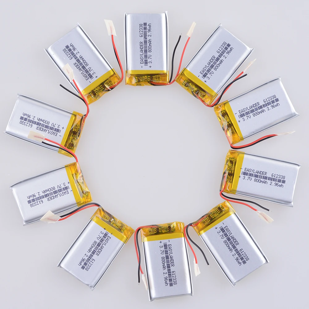 10pcs/Lot 612338 3.7V 800mAh Rechargeable Lithium Li-ion Polymer Battery