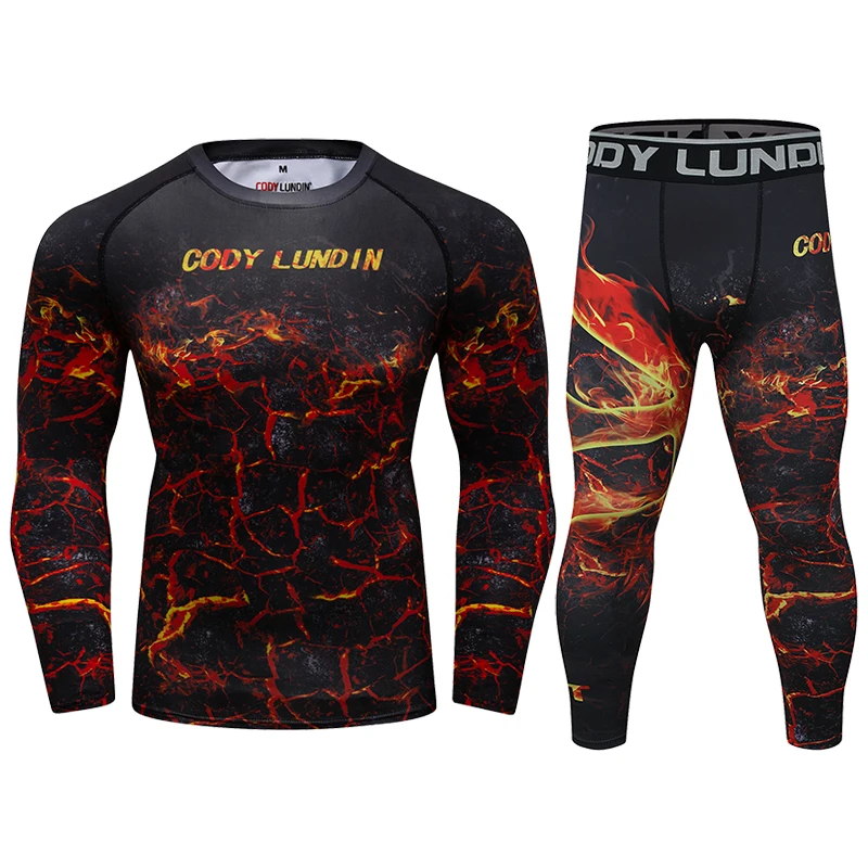 Cody Lundin Men Running Sport Suit Boxing Rashguard Leggings Men's 3D Printed MMA Suit Males Tracksuit Cool Jiu jitsu BJJ Kits