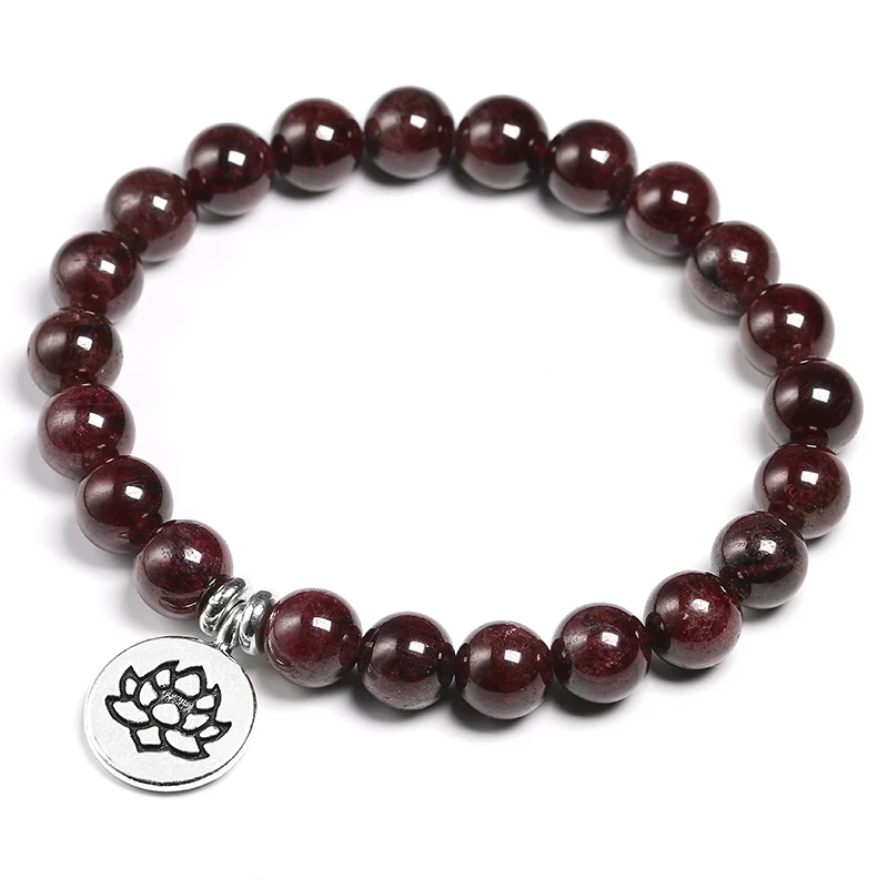 Natural Garnet Stone Wine Red 8mm Beaded Bracelet Men Jewelry Women Bracelets Lucky Energy Jewelry Tree Charm Yoga Gift