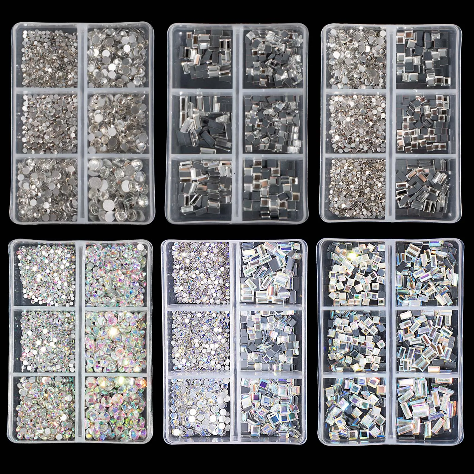 1 Box Crystal Nail Art Rhinestone Gold Silver Clear All Color Flat Bottom Mixed Shape DIY Accessories 3D Decoration In 6cell Pot