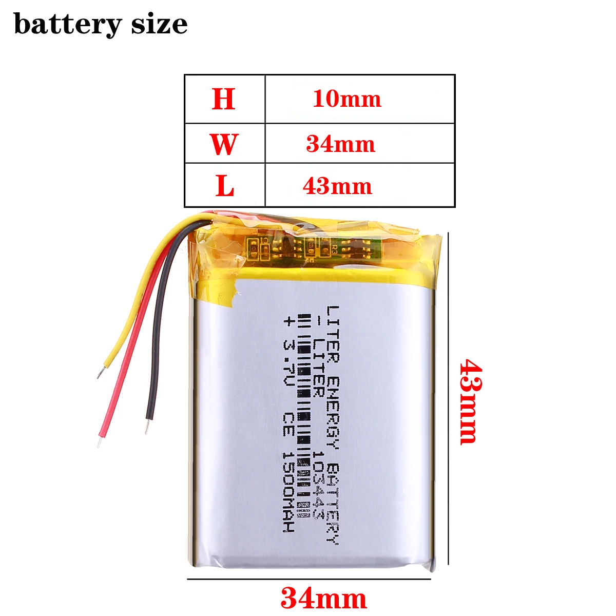 3 line 3.7V lithium polymer battery 103443 1500MAH for Game Machine MP3 Player GPS navigator Drift Stealth 2 action camera