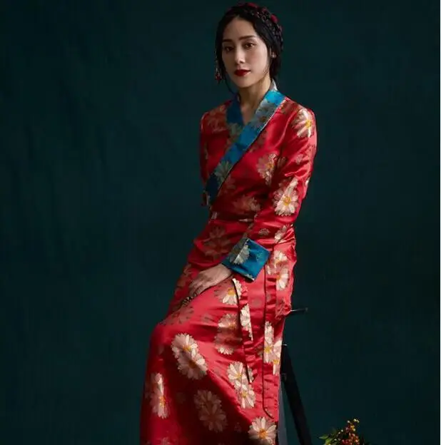 South Asia Nepal Tibet Himalayan Areas Travel Costume Woman Lady Girl Clothing Oriental Chinese Morden Long Robe Tibetan Dress