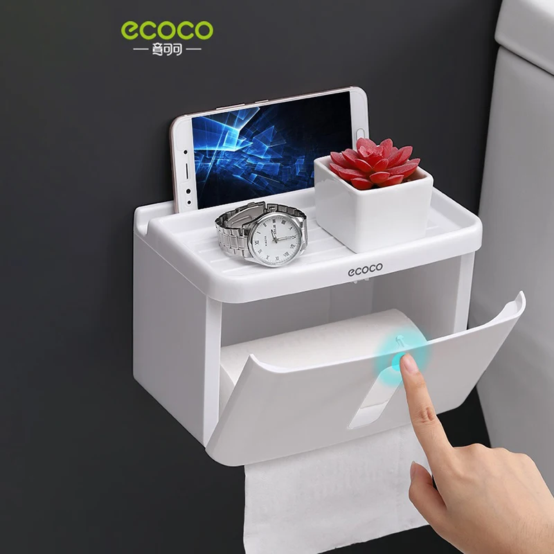 ECOCO Multifunctional Tissue Box Wall Mounted Paper Roll Holder Kitchen Paper Dispenser for Bathroom Accessories