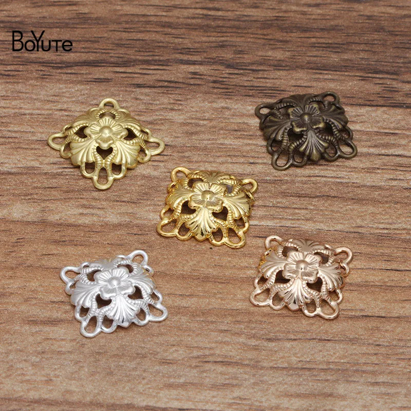 BoYuTe (100 Pieces/Lot) 14MM Metal Brass Filigree Flower Embellishment Findings Diy Handmade Jewelry Accessories