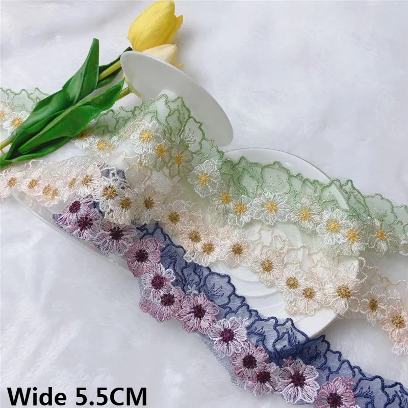 5.5CM Wide Exquisite Mesh Fabric Embroidery Ribbon Guipure Lace Appliques Dress Collar Neckline Trim Apparel Curtains Sewing DIY