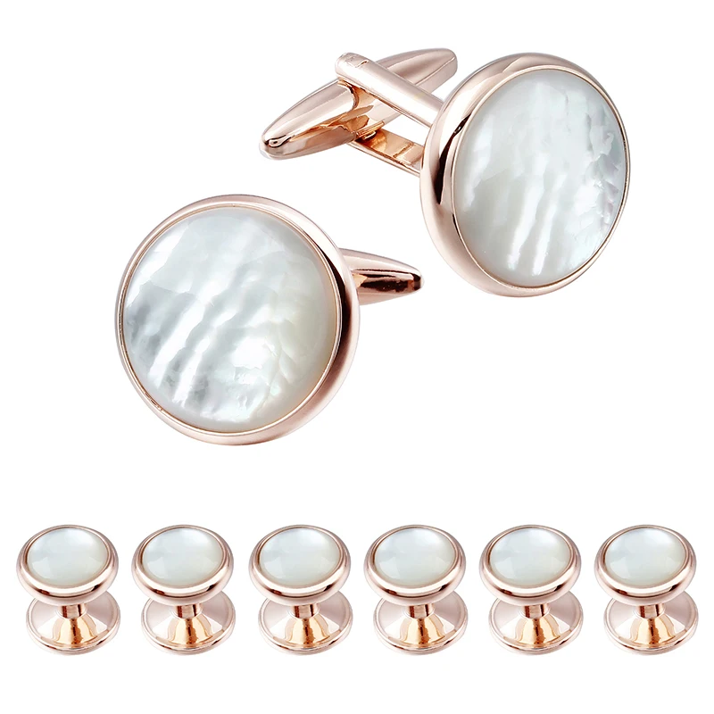 Mens Mother of Pearl Cufflinks and Dress Studs Set for Wedding Party