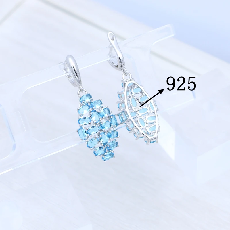 Women\'s Earrings Sky Blue Topaz Transparent Stone Luxury Earrings Geometric Multi-Gem Earrings