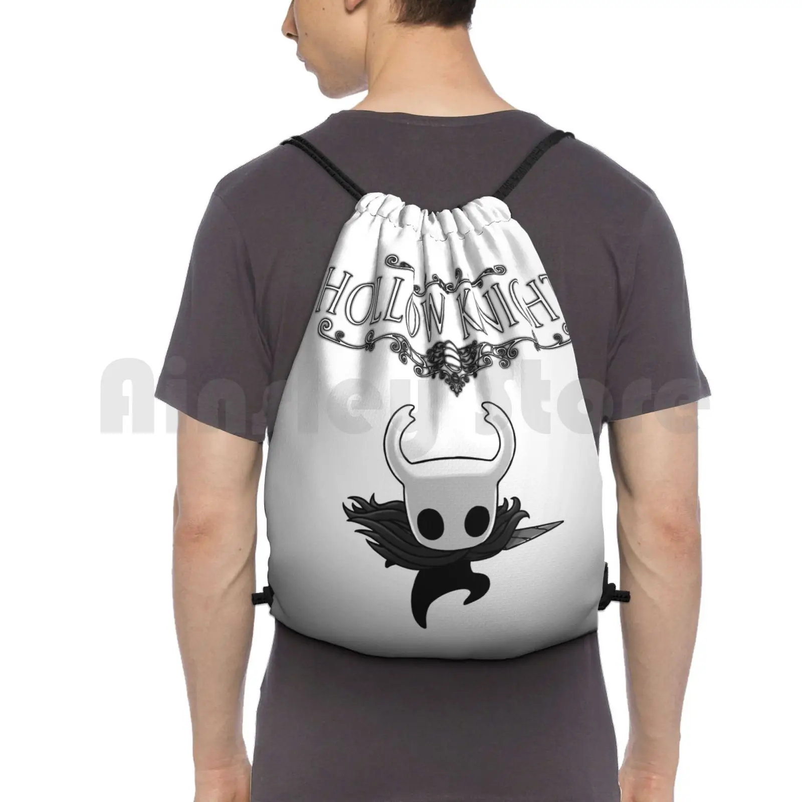 Hollow Knight Backpack Drawstring Bags Gym Bag Waterproof Hollow Knight Hollow Knight Hornet White King Hallownest