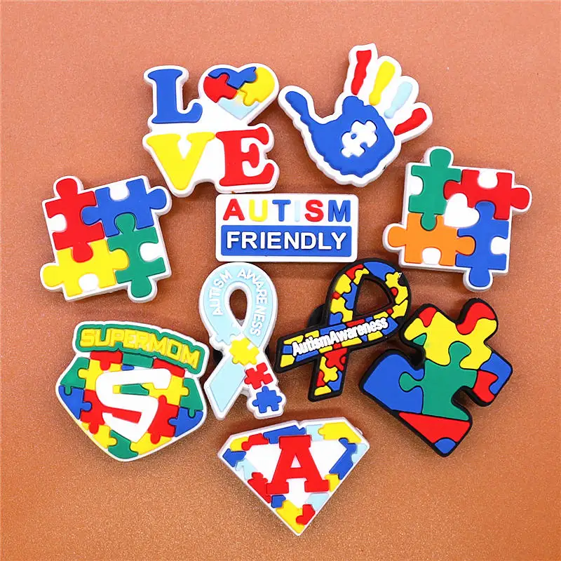 Funny Puzzle Style Shoe Charms Novelty Autism Friendly Garden Shoes Accessories Decoration fit Buckle Kids Gifts