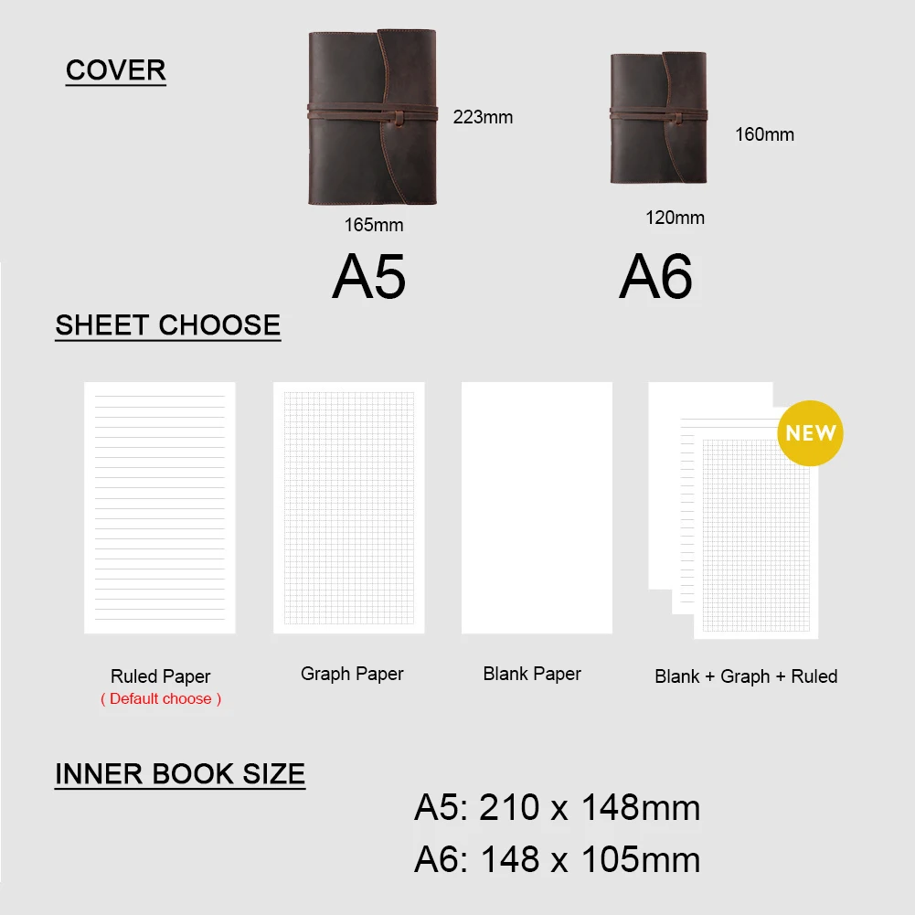 A5 A6 Leather Notebook Cowhide Cover Journal 176 Pages Tie Rope Book Handmade Office School Travel Diary Retro Customize Gift