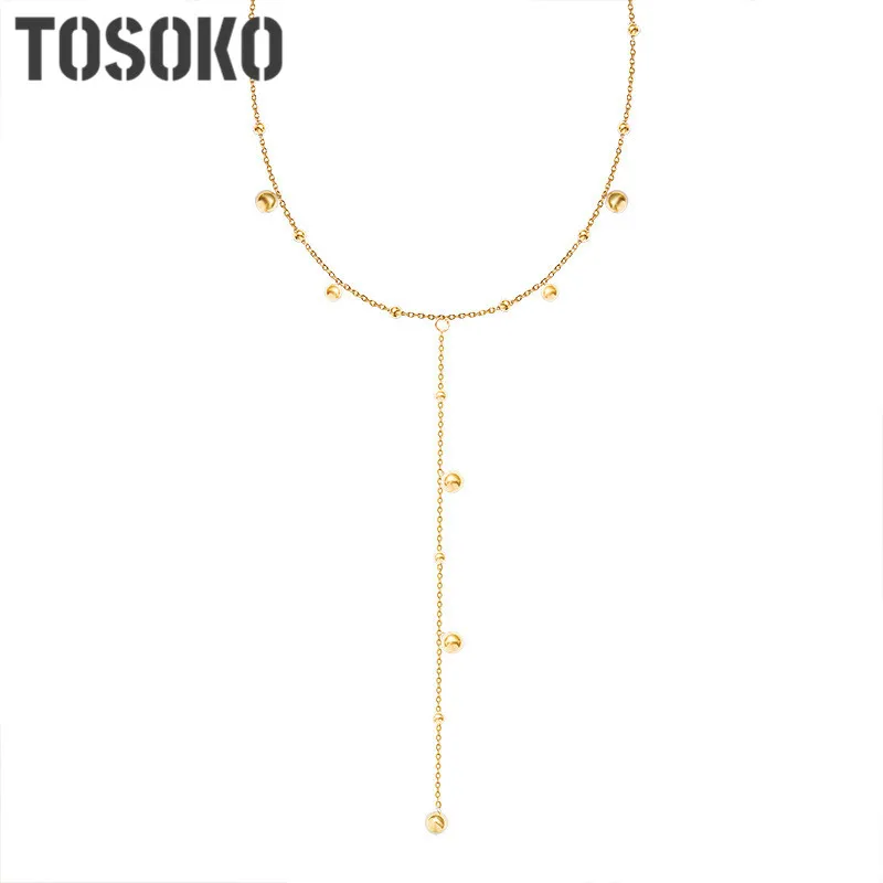 TOSOKO Stainless Steel Jewelry Ball long Tassel Necklace Female Collar Neck Chain Sweater Chain BSP794