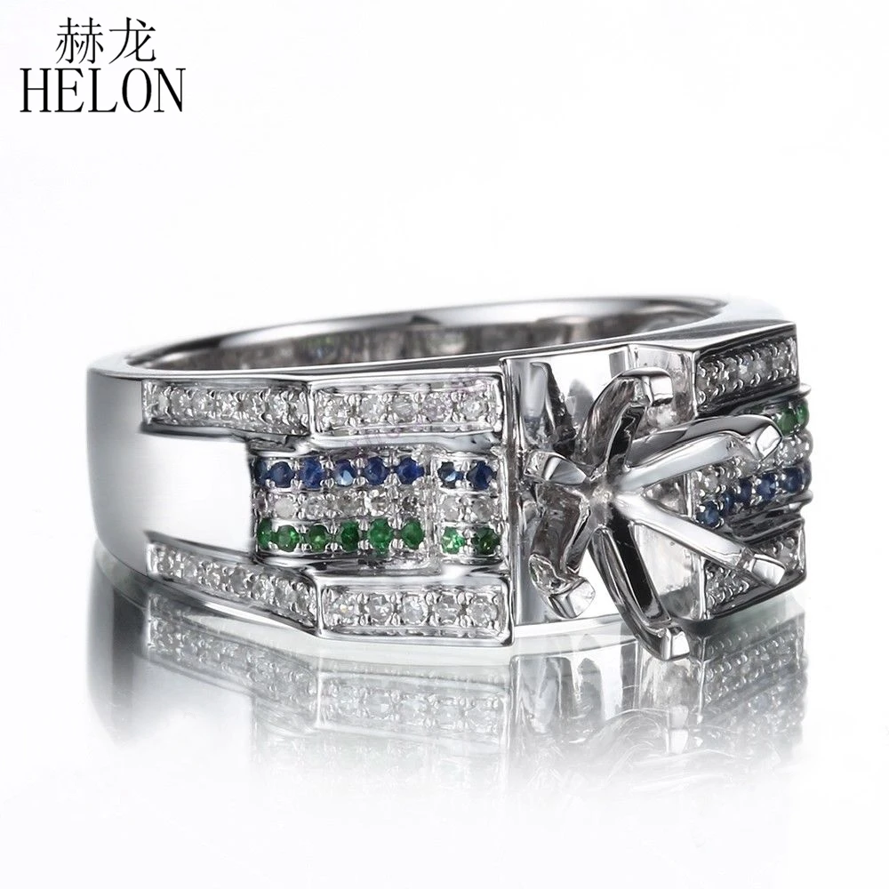 HELON 6mm Round Cut Sterling Sliver 925 Genuine Diamonds Sapphires Tsavorites Semi Mount Ring Setting Trendy Party Gift Jewelry