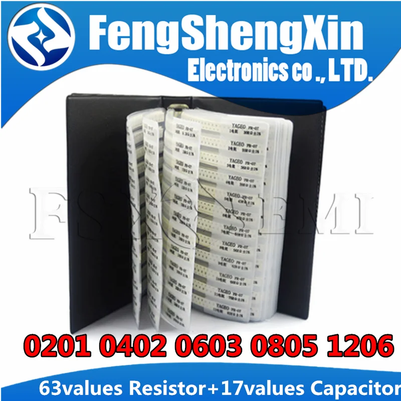 63values SMD Resistor 0R~2M 1% + 17values 15PF~1uF Capacitor Mixed Sample Book 0201 0402 0603 0805 1206