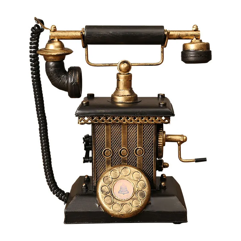 Teléfono Vintage europeo antiguo Retro con Dial giratorio, hecho a mano de hierro antiguo modelo de teléfono, adornos de teléfono para decoración