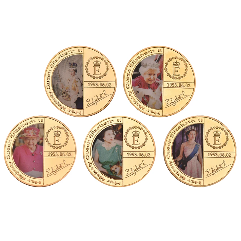 Moneda conmemorativa de oro de la Reina Elizabeth II con caja de regalo, monedas de desafío de la familia real, Medalla coleccionable, regalos de