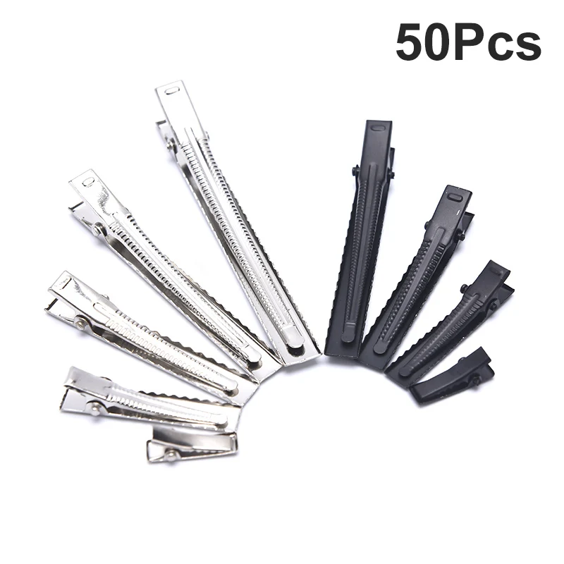 20/50 Pcs Silver Flat Metal Single Prong Alligator Hair Clips Barrette For Bows DIY Accessories Hairpins 20mm/40mm/55mm/60mm