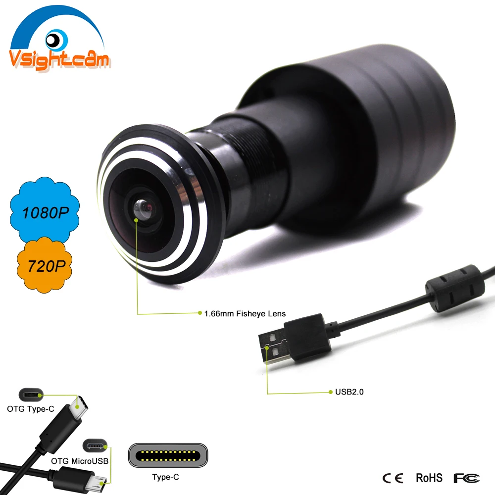 

1080P Type-C OTG USB Camera Non Distortion Global Shutter High Speed OTG UVC Linux Fisheye 1.66mm Lens Camera Free Driver