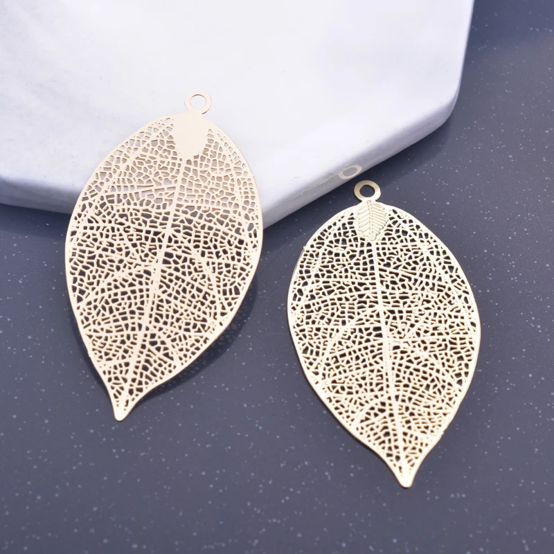 6pcs Light gold Color Big Leaves Charms Silver plated leaf  Filigree Charm Earring Brass Pendant Jewelry DIY Earring