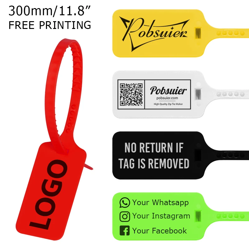 1000pcs Custom Logo Tag Zip Ties Off Labels White Plastic Security Seals Garment Clothes Shoe Brand Hang Tags 300mm/11.8