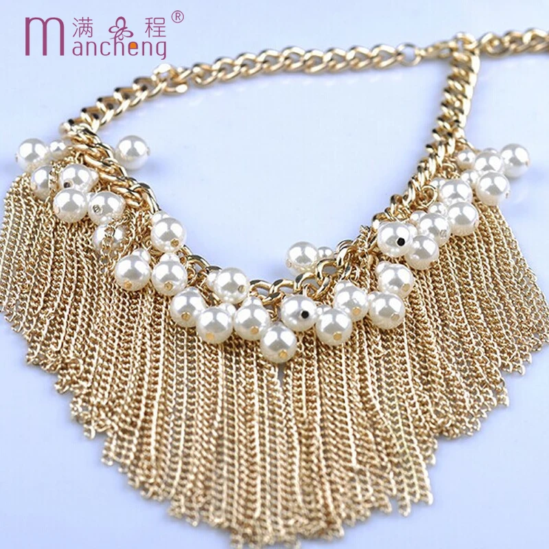 tiki по 1 грн все Trendy Statement Tassels Collar Para Mujer Chains Vintage Choker Pearl Bead Necklace Gold Color Pendant