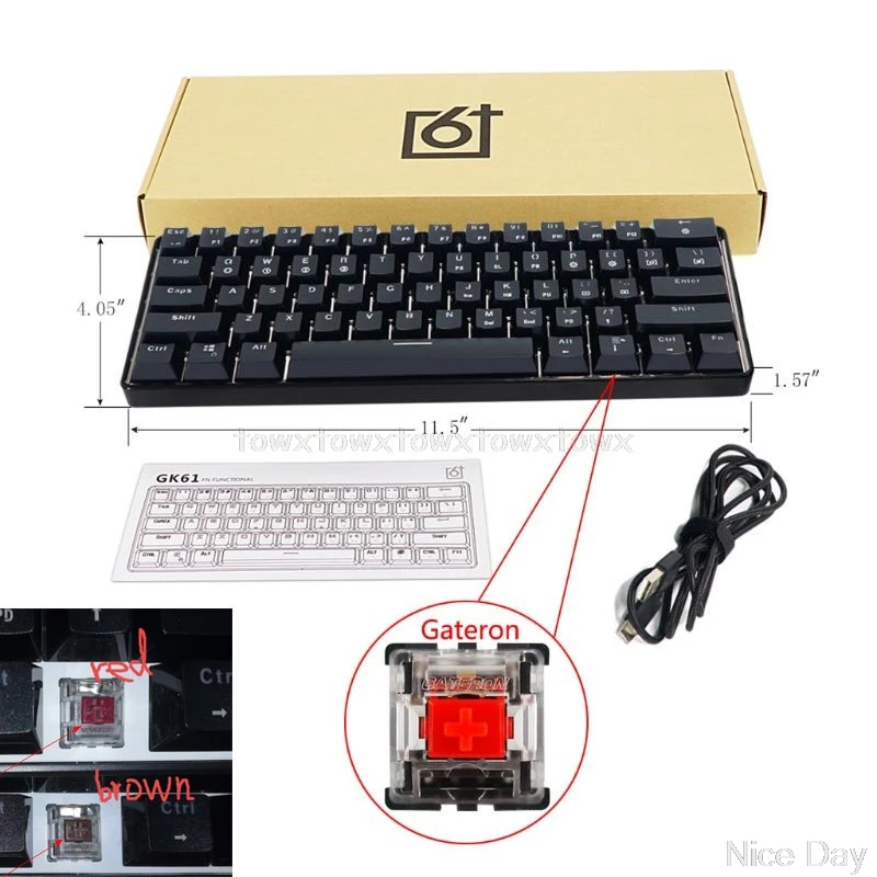 

SK61 GK61 61 Key USB Wired LED Backlit Axis Gaming Mechanical Keyboard For Desktop Ju16 20 Dropship