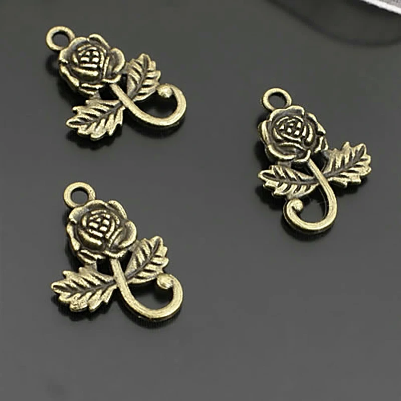 (B177)30 pieces 21x15mm Antique Bronze Zinc Alloy Rose Flower Connect Charms Pendants Diy Jewelry Findings Accessories Wholesale