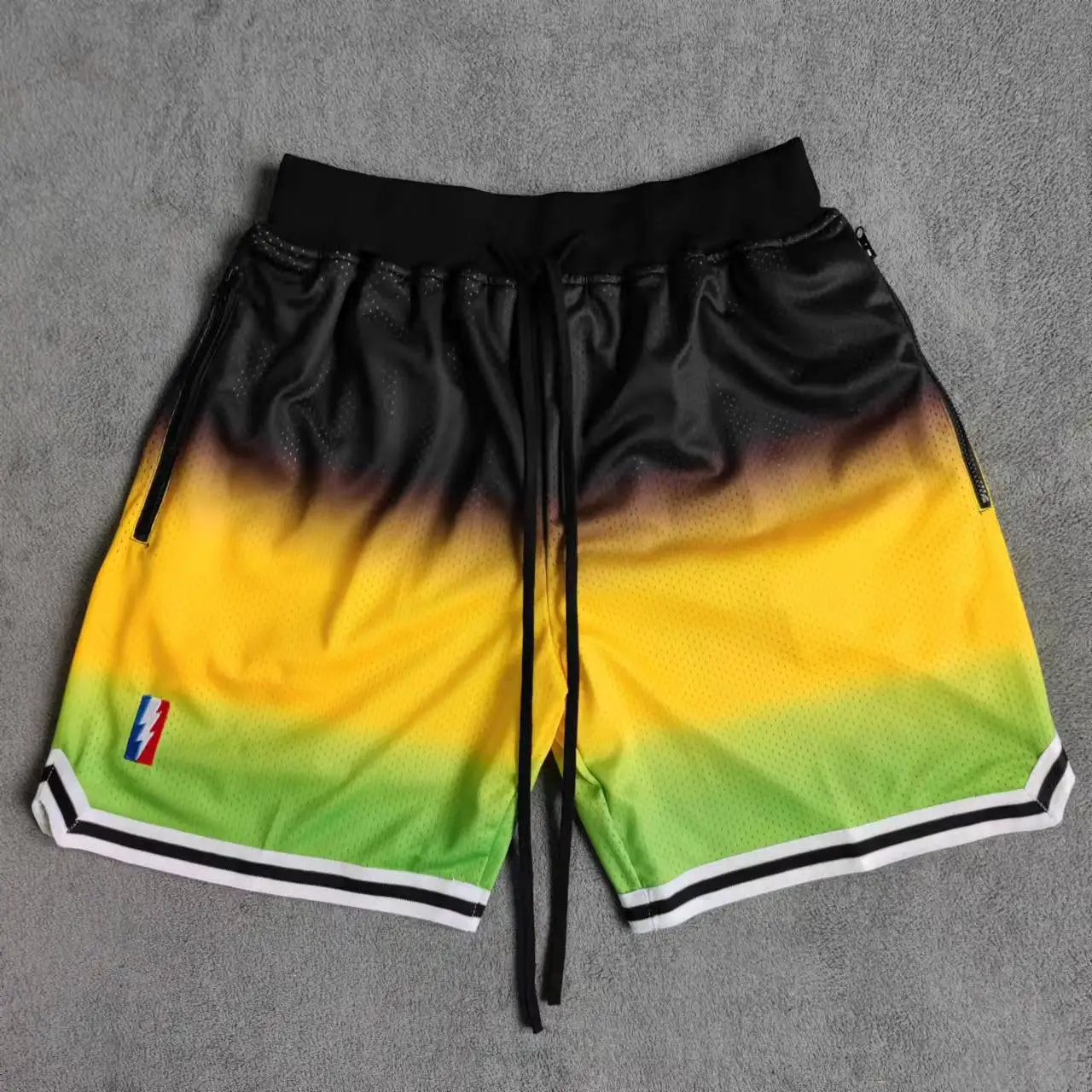 TRILLEST Black Yellow Green Printed Basketball Shorts with Zipper Pockets Street Style Sports Training Pants